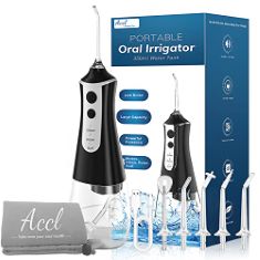 6 X ACCL WATER FLOSSER FOR TEETH CORDLESS PICKER WITH 5 TIPS AND 3 MODES & TRAVEL BAG, 350ML PORTABLE ORAL IRRIGATOR CLEANER POWER CLEANING HOME USE, BLACK. (DELIVERY ONLY)