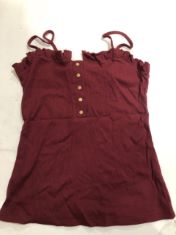 50 X WOMEN’S SUMMER SPAGHETTI STRAP TOP IN BURGUNDY ASSORTED SIZES TO INCLUDE MEDIUM . (DELIVERY ONLY)