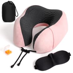 QTY OF ITEMS TO INLCUDE 15 X TRAVEL PILLOW 100% PURE MEMORY FOAM NECK PILLOW, BREATHABLE & MACHINE WASHABLE COVER, NECK SUPPORT PILLOW WITH 3D CONTOURED EYE MASK, EARPLUGS & PORTABLE BAG FOR AIRPLANE
