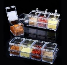 40 X ACRLIC SEASONING SPICE BOX JAR WITH SPOONS CONDIMENT DISPENSER STORAGE CONTAINER, TRANSPARENT. (DELIVERY ONLY)