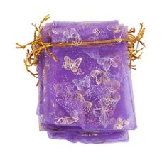 33 X APPROX.100PCS ORGANZA DRAWSTRING POUCH BAGS FOR WEDDING FAVORS GIFTS 9X12CM (BUTTERFLY PRINT), PURPLE. (DELIVERY ONLY)