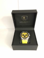 MENS LOUIS LACOMBE CHRONGRAPH WATCH – 3 SUB DIALS – GOLD COLOUR CASE – GREEN RUBBER STRAP – EST £380 (DELIVERY ONLY)
