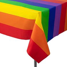 QTY OF ITEMS TO INLCUDE 71 X NA 2 PACK RAINBOW TABLE COVERS, PARTY RAINBOW TABLECLOTHS, GAY PRIDE RECTANGULAR TABLE COVER, PARTY DECORATION SUPPLIES, FOR BIRTHDAY PARTY, WEDDINGS, PICNICS, 108X54INCH