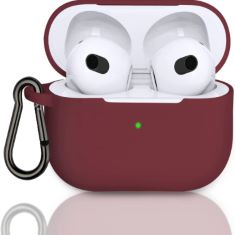 APPROX X50 CASE COVER COMPATIBLE WITH AIRPODS 3, SILICONE CASE FOR AIRPODS 3RD, SHOCK ABSORPTION PROTECTIVE CASE FOR AIRPODS 3RD GENERATION WITH KEYCHAIN,BURGUNDY. (DELIVERY ONLY)