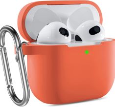 115 X CASE COVER COMPATIBLE WITH AIRPODS 3, SILICONE CASE FOR AIRPODS 3RD, SHOCK ABSORPTION PROTECTIVE CASE FOR AIRPODS 3RD GENERATION WITH KEYCHAIN,ORANGE. (DELIVERY ONLY)