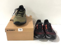 ADIDAS TERREX AX4 WIDE MEN'S HIKING SHOES IN DARK GREEN UK 8.5 TO INCLUDE ADIDAS RUNNING SHOES IN BLACK/RED UK 6 (DELIVERY ONLY)