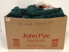 BOX OF ASSORTED ADULTS CLOTHING TO INCLUDE APRICOT WOMEN'S DRESS IN GREEN UK 14 (DELIVERY ONLY)