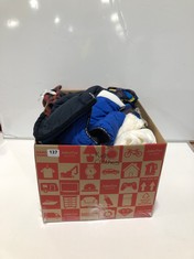 BOX OF ASSORTED CHILDREN'S CLOTHING TO INCLUDE NEXT HOODED PADDED GILET BLUE/WHITE/BLACK SIZE 1.5-2YRS (DELIVERY ONLY)