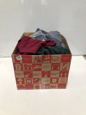 BOX OF ASSORTED ADULT CLOTHING TO INCLUDE ALEXANDRA POLO T-SHIRT BURGUNDY SIZE 3XL (DELIVERY ONLY)