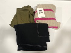 3 X ASSORTED ONLY CLOTHING TO INCLUDE CROPPED KNIT PULLOVER PUMICE STONE/RASPBERRY SIZE SM (DELIVERY ONLY)