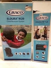 GRACO FOLDLITE LX TRAVEL COT TO INCLUDE GRACO ELDURA R129 CHILD RESTRAINT SYSTEM (DELIVERY ONLY)
