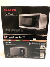 RUSSELL HOBBS LEGACY COMPACT DIGITAL MICROWAVE OVEN TO INCLUDE SHARP MICROWAVE OVEN WITH GRILL - MODEL NO. YC-MG02 (DELIVERY ONLY)