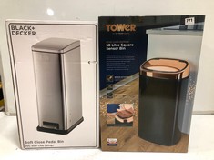 2 X ASSORTED KITCHEN BINS TO INCLUDE TOWER 58L SQUARE SENSOR BIN (DELIVERY ONLY)