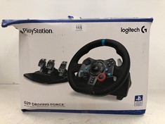 LOGITECH G29 DRIVING FORCE RACING WHEEL AND PEDALS, FORCE FEEDBACK, ANODISED ALUMINIUM, SHIFT PADDLES, EU PLUG, PS5, PS4, PC, MAC, F1 23 & GRAN TURISMO 7 COMPATIBLE, BLACK - LOCATION 34A.