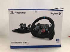 LOGITECH G29 DRIVING FORCE RACING WHEEL AND PEDALS, FORCE FEEDBACK, ANODISED ALUMINIUM, SHIFT PADDLES, EU PLUG, PS5, PS4, PC, MAC, COMPATIBLE WITH F1 23 & GRAN TURISMO 7, BLACK (WITHOUT POWER CABLE)