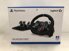 LOGITECH G29 DRIVING FORCE RACING WHEEL AND PEDALS, FORCE FEEDBACK, ANODISED ALUMINIUM, SHIFT PADDLES, EU PLUG, PS5, PS4, PC, MAC, F1 23 & GRAN TURISMO 7 COMPATIBLE, BLACK (ONE CABLE MISSING) - LOCAT