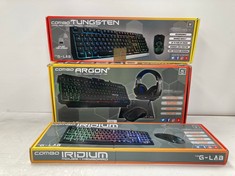 3 X G-LAB KEYBOARDS OF DIFFERENT MODELS INCLUDING ARGON COMBO KEYBOARD (MISSING HEADSET) - LOCATION 7A.