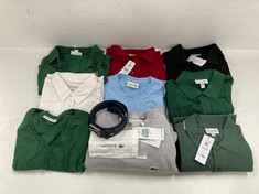 10 X LACOSTE GARMENTS DIFFERENT SIZES AND MODELS INCLUDING GREEN POLO SHIRT 3XL - LOCATION 47A.