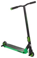 MONGOOSE RISE 100 PRO YOUTH AND ADULT FREESTYLE STUNT SCOOTER, HIGH IMPACT 110MM WHEELS, BIKE-STYLE GRIPS, LIGHTWEIGHT ALLOY DECK, BLACK/GREEN.