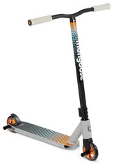 MONGOOSE RISE 100 ELITE YOUTH AND ADULT FREESTYLE STUNT SCOOTER, HIGH IMPACT 110MM WHEELS, BIKE-STYLE GRIPS, LIGHTWEIGHT ALLOY DECK, GREY/ORANGE.