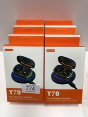 6 X Y70 WIRELESS HEADPHONES WITH PORTABLE CHARGING CASE AND LED DISPLAY, BLUETOOTH, WATERPROOF, NOISE CANCELLING AND COMPATIBLE WITH SMARTPHONES, TABLETS AND PC. IN BOX