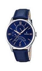 FESTINA MEN'S WATCH F16823/3 STEEL CLASSIC 316L STAINLESS STEEL CASE SILVER PLATED BLUE LEATHER STRAP.