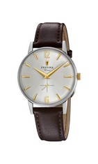FESTINA MEN'S WATCH F20248/2 OUTLET 316L STAINLESS STEEL CASE SILVER PLATED BROWN LEATHER STRAP.