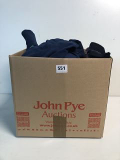 BOX OF ASSORTED CLOTHING ITEMS IN VARIOUS DESIGNS, COLOURS & SIZES