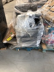 PALLET OF ASSORTED FURNITURE INCLUDING 2 ARMCHAIRS (MAY BE BROKEN, INCOMPLETE OR STAINED).