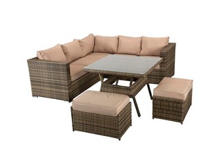 SIGNATURE WEAVE GEORGIA COMPACT CORNER DINING SET WITH BENCHES IN MIXED BROWN 8MM FLAT WEAVE RRP £849