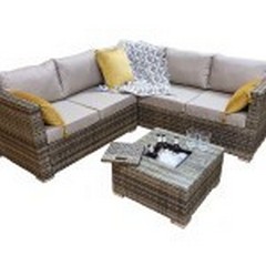 SIGNATURE WEAVE GEORGIA CORNER SOFA WITH AN ICE BUCKET IN THE COFFEE TABLE IN NATURE/BROWN 8MM FLAT WEAVE. RRP £749
