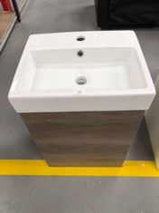 BATHROOM CABINET WITH BROWN WASHBASIN AND CUPBOARD MAY BE SCUFFED OR DAMAGED.
