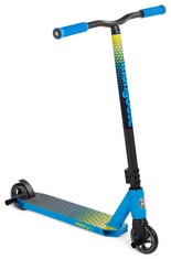 MONGOOSE RISE 100 ELITE YOUTH AND ADULT FREESTYLE STUNT SCOOTER, HIGH IMPACT 110MM WHEELS, BIKE-STYLE GRIPS, LIGHTWEIGHT ALLOY DECK, BLUE/YELLOW.
