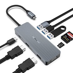 7 X USB C HUB DUAL MONITOR ADAPTER, 9 IN 1 TRIPLE DISPLAY 4K HDMI DOCKING STATION (2 * 4K HDMI, VGA, USB 3.0, 2*USB 2.0, PD 100 W, SD/TF CARD READER) FOR MACBOOK AIR/IPAD PRO/SURFACE/SAMSUNG.