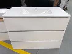 BATHROOM CABINET WITH DRAWERS AND WHITE WASHBASIN MAY BE SCRATCHED OR DAMAGED.