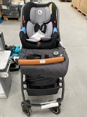 BABY CARRIAGE INCLUDING GREY LIONELO TRAVEL SEAT (MAY BE BROKEN OR INCOMPLETE).