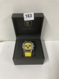 MENS LOUIS LACOMBE CHRONGRAPH WATCH – 3 SUB DIALS – GOLD COLOUR CASE – YELLOW RUBBER STRAP