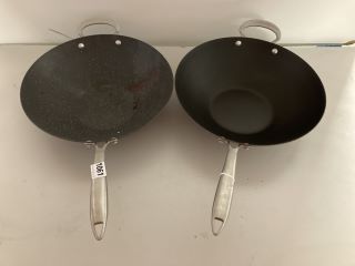 2 X ASSORTED COOKING WOKS TO INCLUDE NORDIC WARE