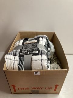 BOX OF ASSORTED ITEMS TO INCLUDE LIFE COMFORT SHERPA BLANKET