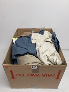 BOX OF ASSORTED CLOTHING ITEMS IN VARIOUS SIZES & DESIGNS INCLUDING JACK WILLS