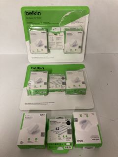 QTY OF ASSORTED BELKIN PRODUCTS TO INCLUDE BOOST CHARGE WALL CHARGER WITH PPS