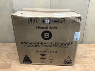 RUSSELL HOBBS 60CM WIDE ANGLED GLASS CHIMNEY COOKER HOOD MODEL: RHGCH702B-M