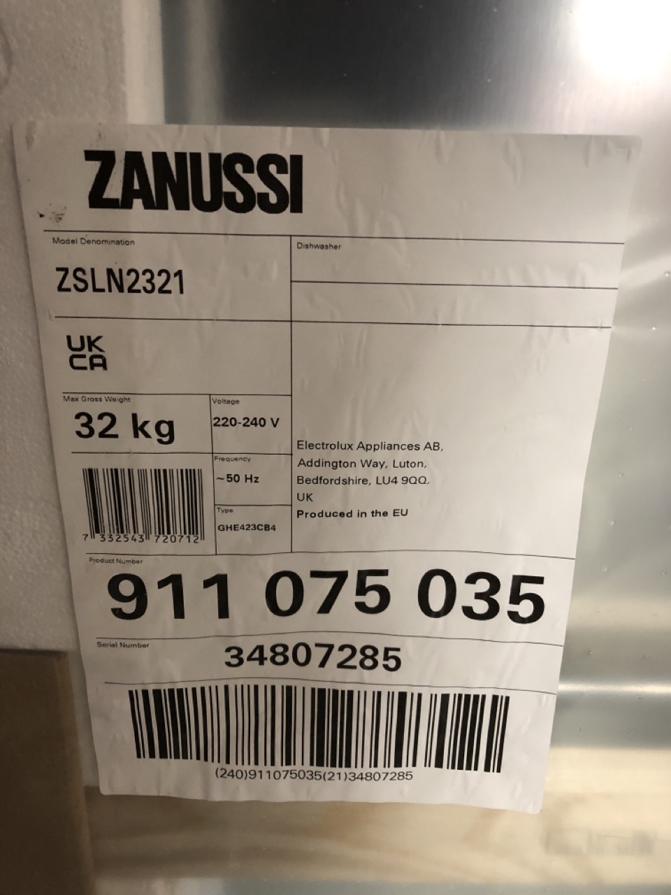 John Pye Auctions ZANUSSI INTEGRATED SLIMLINE DISHWASHER MODEL