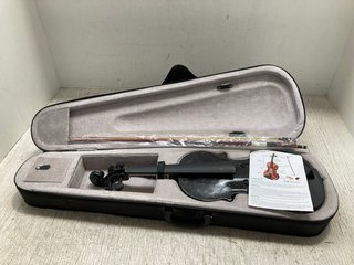 BLACK SPECKLE VIOLIN WITH BOW AND BLACK CARRY CASE: LOCATION - J21
