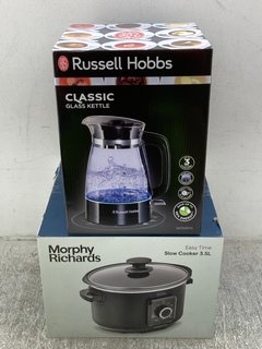 MORPHY RICHARDS 3.5L SLOW COOKER TO ALSO INCLUDE RUSSELL HOBBS CLASSIC GLASS KETTLE: LOCATION - E1