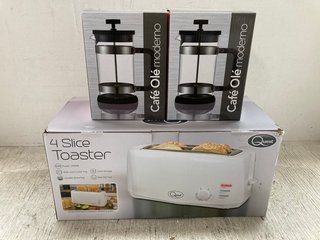QUEST 4 SLICE TOASTER IN WHITE TO INCLUDE 2 X CAFETIERE COFFEE MAKERS: LOCATION - J8
