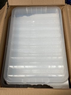 BOX OF 4 LARGE CLEAR PLASTIC STORAGE BOXES WITH LIDS: LOCATION - E1