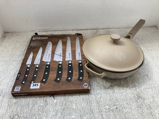 PROCOOK GOURMET CLASSIC 6 PIECE KNIFE SET TO INCLUDE SAUCEPAN WITH LID IN NATURAL (PLEASE NOTE: 18+YEARS ONLY. ID MAY BE REQUIRED): LOCATION - J16