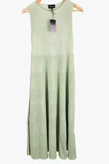 EMPORIO ARMANI RIBBED FLARED DRESS IN LIGHT GREEN - SIZE 40 - RRP £449.99: LOCATION - A-1