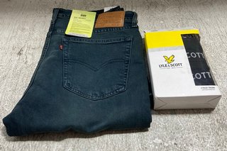 LEVIS 510 STRETCH SKINNY JEANS - SIZE 36 X 34 TO INCLUDE LYLE & SCOTT 3 PACK OF TRUNKS IN BLACK - UK SIZE LARGE: LOCATION - J4